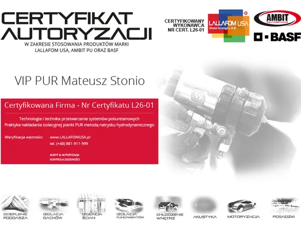 Certyfikat autoryzacji VIP PUR